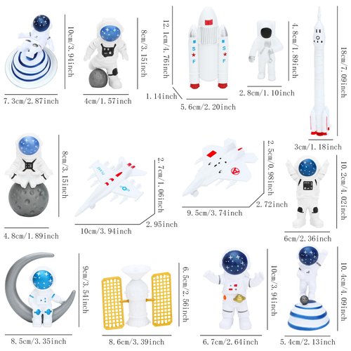 ONEST 14 Pieces Miniature Astronaut and Rocket Figurines Mini Spaceman Playset Resin Astronaut Decoration for Cake Toppers Home Decoration Office Desktop