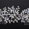 Teyglen Bride Wedding Rhinestone Hair Comb Bridal Crystal Headpiece Silver Crystal Wedding Headband with Comb Handmade Leaf Hair Piece Hair Accessories for Women Girls (Silver)