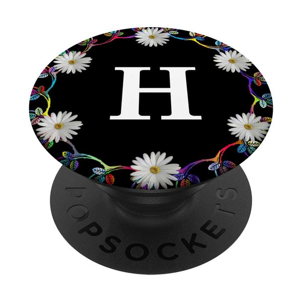 Cell Phone Pop Out Holder,Black White Daisy Flower Letter H PopSockets Grip and Stand for Phones and Tablets