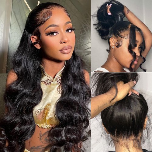 SUPERLOOK Body Wave 360 Lace Front Wigs Human Hair pre plucked 360 HD Lace Human Hair Wigs 200% Density Transparent Lace Front Wigs For Black Women with Baby Hair Natural Color (18inch)