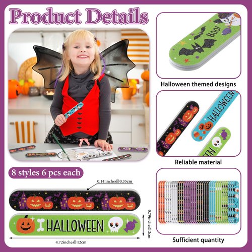 Gisafai 48 Pcs Halloween Gift Halloween Emery Board Halloween Double Sided Nail File Manicure Tools for Halloween Party Supplies 12 Styles