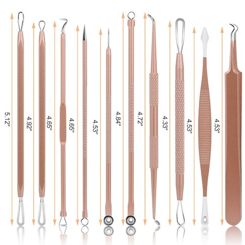 Pimple Popper Tool Kit, MENOLY 10 Pcs Blackhead Remover Comedone Extractor Acne Removal Kit for Blemish, Whitehead Popping,Zit Removing for Nose Face Tools with a Leather Bag (Rose Gold)