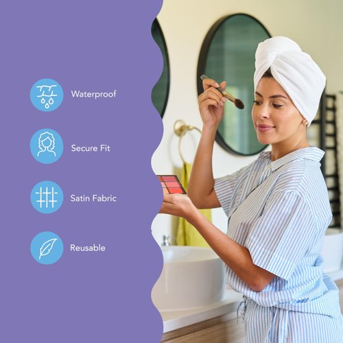 Turbie Twist Deluxe Wet Dry Set - Microfiber Hair Towel Wrap & Stylin' Shower Cap - Travel & Bathroom Essentials - Quick Dry Hair Turban (Tan) & Reusable Shower Cap (Leopard Print)