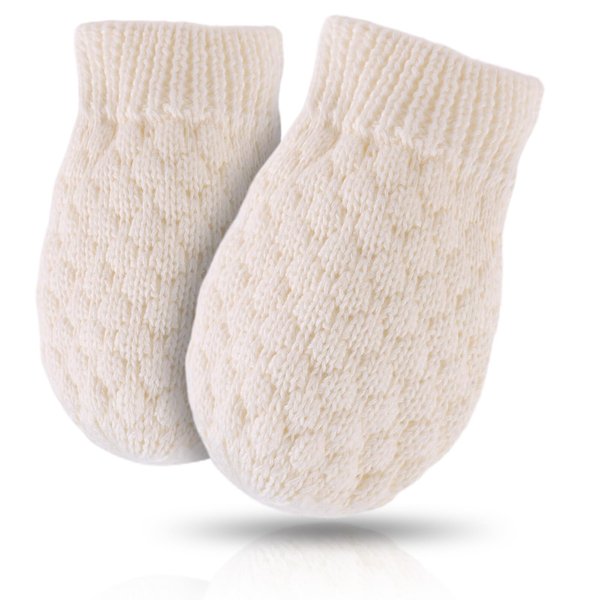 Baby Knit Mittens Toddler Boys Girls Gloves Winter Infant Newborn No Scratch Mitten 0-3 Years (White, 0-1 Years)