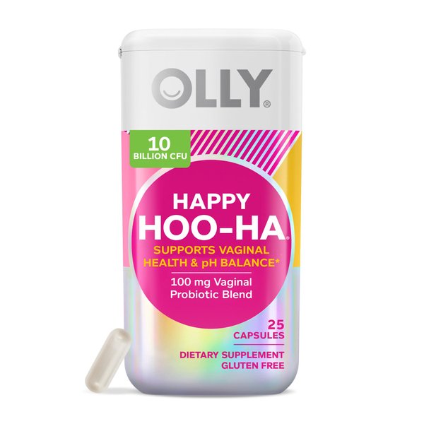 OLLY Happy Hoo-Ha Capsules, Probiotic for Women, Vaginal Health and pH Balance, 10 Billion CFU, Gluten Free - 25 Count