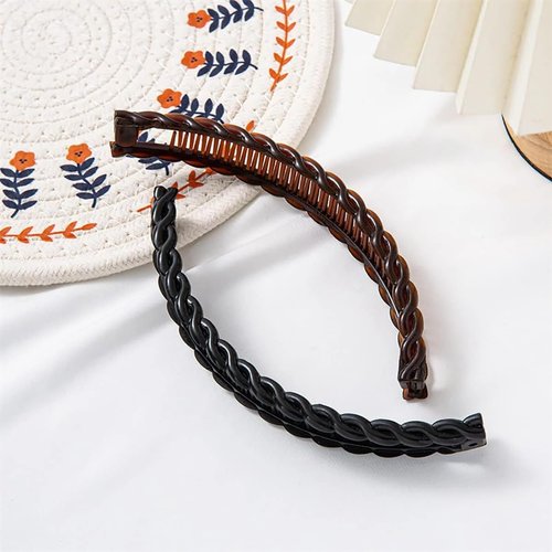 2Pcs One Black And One Brown Tort Banana Clips Fish Clips Vintage Clincher Combs Tool for Thick Curly Hair Accessories Long Hair Clips Banana Hair Comb Fish Grip Slide Hair Clips Claws Set for Women