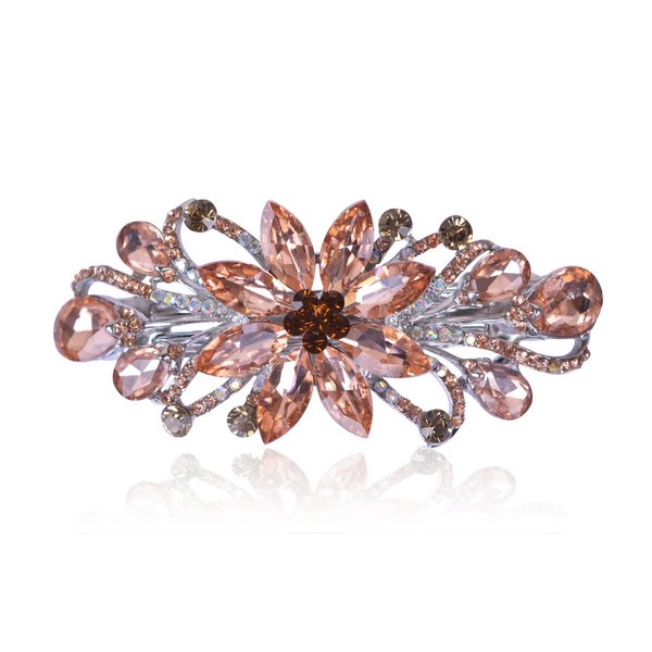Sankuwen Flower Luxury Jewelry Design Hairpin Rhinestone Hair Barrette Clip,Also Perfect Mother's Day Gifts for Mom(Orange)