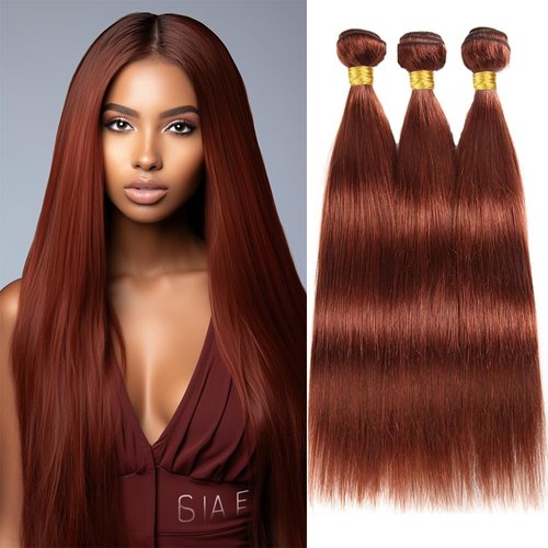 Reddish Brown Human Hair Bundles Color 33 Human Hair Copper Red Brown Straight Bundles Auburn Human Hair Bundles Double Weft Remy Hair Extensions Silky and Soft for Black Women 16 16 16 Inch