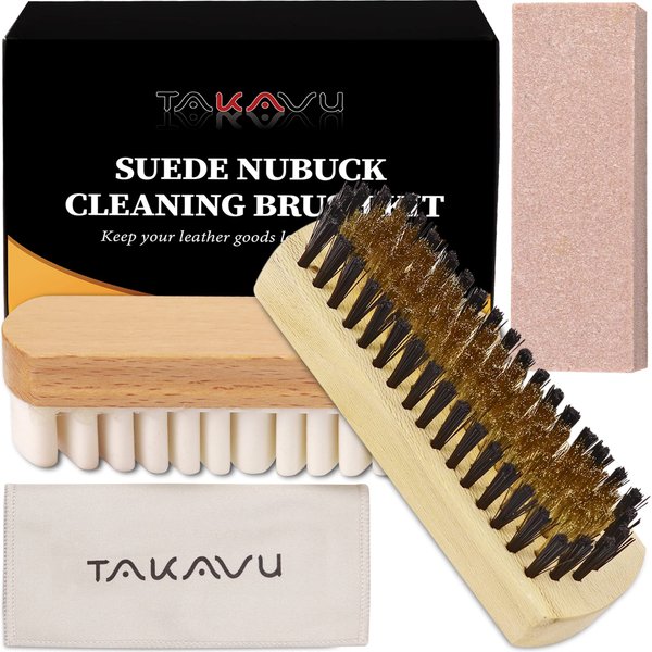TAKAVU Premium Suede & Nubuck Cleaning Brush Kit, Crepe brush, Brass Bristle Brush, Microfiber Towel Cloth, Cleaning Block Eraser for Cleaning Shoes, Boots