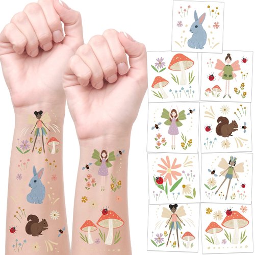 Cheerland 108 pcs Woodland Fairy Temporary Tattoo Stickers for Girls Enchanted Forest Birthday Party Favor Party Decorations Kids Garden Faries Fake Tattoos Paper for Girls Party Supplies