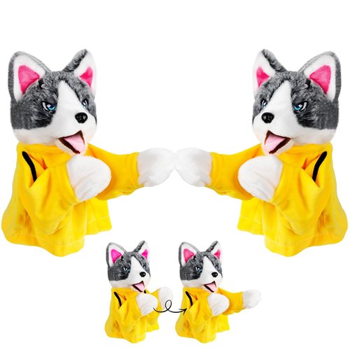2PCS 2024 New Kung Fu Animal Toy Husky Gloves Doll Children's Game Plush Toys, Stuffed Hand Puppet Dog Action Toy, Boxing Husky Interactive Tricky Toy Gift for Kids