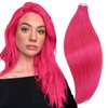 RUNATURE Hot Pink Tape ins Human Hair Extensions Colored Tape in Hair Extensions Human Hair Pink Tape in Extensions Real Human Hair 14 Inch Invisible Seamless Skin Weft 25g 10pcs
