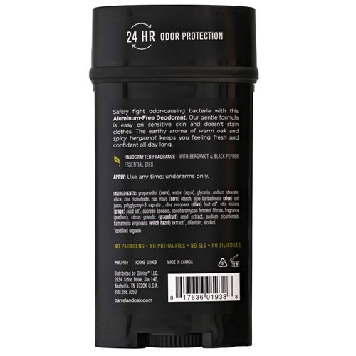 Barrel and Oak - Aluminum-Free Deodorant, Deodorant for Men, Essential Oil-Based Scent, 24-Hour Odor Protection, Warm Oak & Spicy Bergamot, Gentle on Sensitive Skin, No Stains (Black Oak, 2.7 oz)