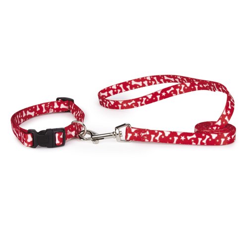 Casual Canine Nylon Pooch Patterns Dog Collar, Fits Necks 10" to 16", Red Bone
