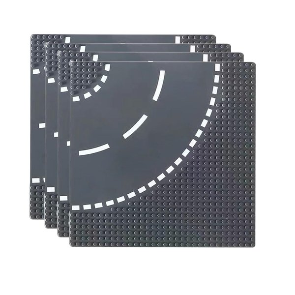 Amarliben Road Building Brick Curve Baseplates for City Street Road Building Toy Compatible with All Major Brands 10" x 10" Grey 4 Pack