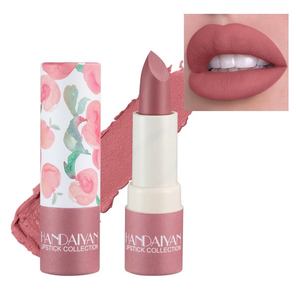 QIUFSSE Matte Nude Lipstick, Nude Paper Tube Lipsticks Lip Stick Long Lasting Velvety Matte Lipstick,Non Stick Cup Nude Lip Gloss Lipstick for Women Girls Daily Lip Makeup (#03 Pink)