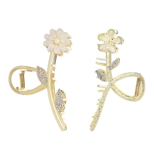 Yonchic 2-Piece Multiple Shapes Metal Hair Clips, 2-Style Opal Flower Shape Hair Claws for Thin/Medium Thick Hair, Elegant Style Barrettes Strong Hold Hair Clamps Non Slip Cute Hair Accessories