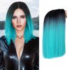 HANNE Ombre Black to Teal Blue Wig Short Straight Hair Blue Bob Wigs for Women Bluish Green Wig Shoulder Length Navy Wig for Daily or Party Hair Replacement Wig (Teal Blue Wig)