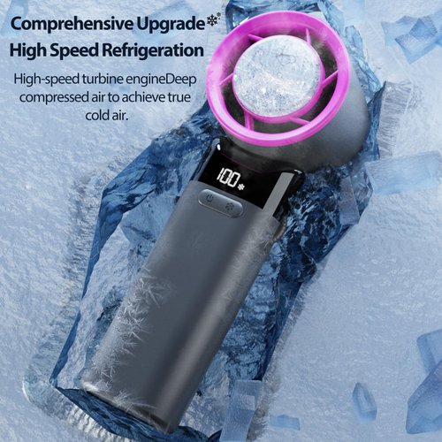 Portable Handheld Fan, 100 Speed Adjustable Turbo Mini Fan with Lower the Temperature Mode, 3000 mAh Battery Rechargeable Digital Display Foldable Personal Fan with Hooks for Outdoor (Pink-gray)