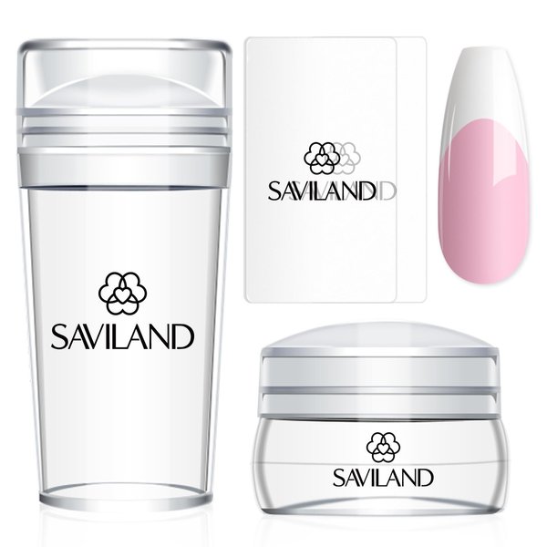 Saviland French Tip Nail Stamp - 4PCS Nail Art Stamper Kit Clear Silicone Nail Stamping Long & Short Jelly Stamper for Nails with Scrapers Nail Stamper Kit for French Manicure Home DIY Nail Art Salon