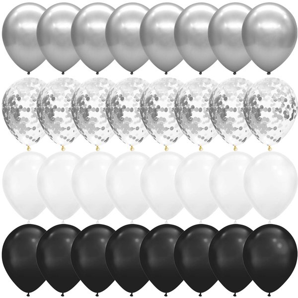 Tuoyi 100pcs Chrome Metallic Balloons,12 Inch Black White and Silver Balloons, Confetti Balloons for Wedding Engagement Black Party Decorations, Birthday Balloons
