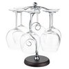 MyGift 6-Hook Countertop Wine Glass Holder, Artistic Freestanding Silver Tone Metal Stemware Rack with Elegant Scrollwork Design