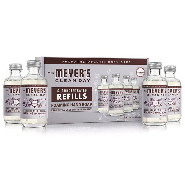 Mrs. Meyer's Clean Day Foaming Hand Soap Concentrated Refills, 4 Concentrated Refills (2 Fl. Oz each), Lavender Scent, Makes 40 Fl. Oz. of Foaming Soap Total