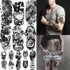 72 Sheets Half Sleeve Temporary Tattoos for Men Women Adults, Tiger Wolf Flower Skull Realistic Temporary Tattoo Stickers for Halloween, Black 3D Rose Animals Fake Tattoos