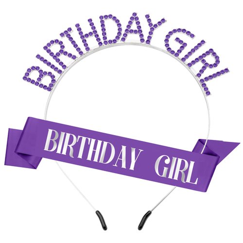 Birthday Sash Birthday Crown for Women, Birthday Girl Sash, Birthday Girl Crown, Purple Birthday Sash and Crown Rhinestone Headband Set, Happy Birthday Girl Princess Tiara Sash Accessories Gifts