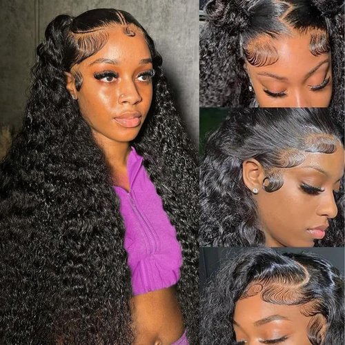HINOEI 13x6 Water Wave Lace Front Wigs Human Hair Pre Plucked 180 Density HD Lace Frontal Wigs Human Hair 12A Wet and Wavy Curly Wig Human Hair for Black Women Pre Bleached Invisible Knots 26 inch