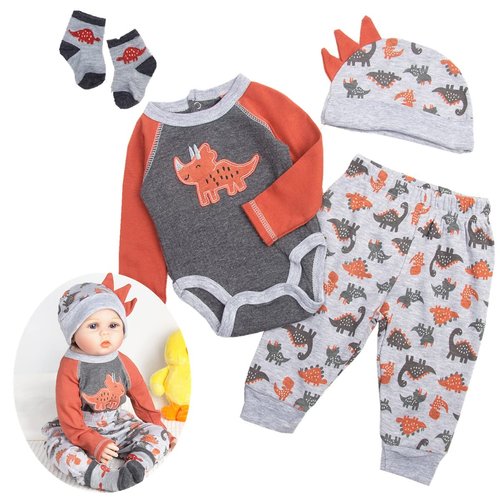 Reborn Baby Boy Doll Clothes 24 Inch Accesories Outfits Dinosaur 4 Pcs Set for 22-24 inch Reborn Dolls Clothes Clothing