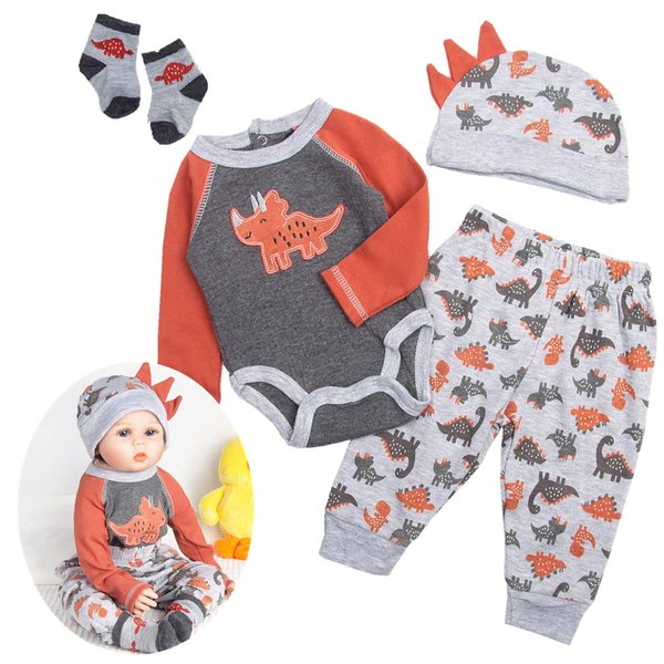Reborn Baby Boy Doll Clothes 24 Inch Accesories Outfits Dinosaur 4 Pcs Set for 22-24 inch Reborn Dolls Clothes Clothing
