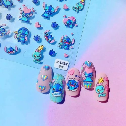 New Cartoon Cute Nail Art Stickers Decals Embossed 5D Self Adhesive Kawaii DIY Design Decoration Anime Nail Stickers for Girls Women Kids Manicure Gift Nail Charms (3 Sheets)