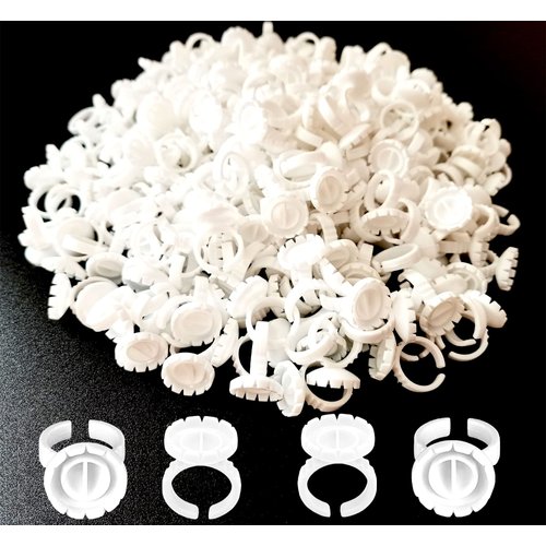Glue Rings for Eyelash Extension, 300 PCS Glue Rings Lash Extension Supplies Lash Rings for Glue, Disposable Glue Cups Eyelash Glue Holder Lash Extension Glue Rings, Lash Fan Blossom Glue Cups, White