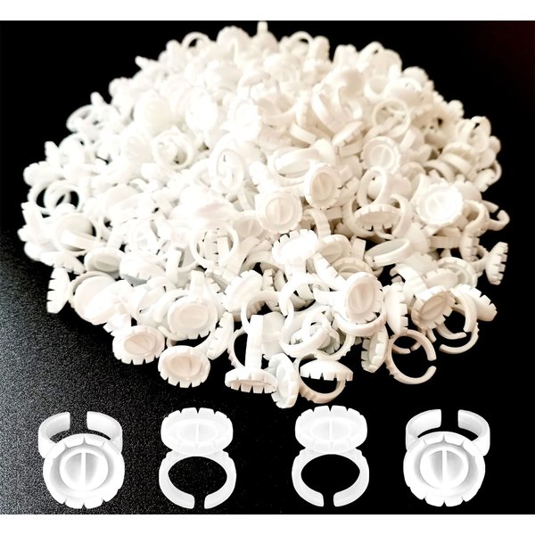 Glue Rings for Eyelash Extension, 300 PCS Glue Rings Lash Extension Supplies Lash Rings for Glue, Disposable Glue Cups Eyelash Glue Holder Lash Extension Glue Rings, Lash Fan Blossom Glue Cups, White