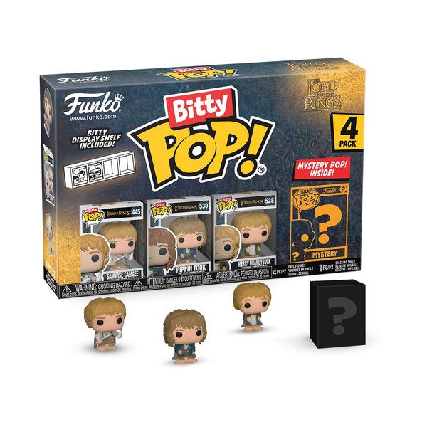Funko Bitty Pop!: Lord of The Rings Mini Collectible Toys 4-Pack -​ Samwise Gamgee, Pippin Took, Merry Brandybuck, & Mystery Chase Figure (Styles May Vary)