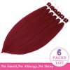 34inch Long Braiding Hair Pre Stretched 6 Packs 110G/Pack Burgundy Easy Braids Yaki Texture Synthetic PreStretched Crochet Hair Extensions For Braiding(#900,6Packs,34inch)