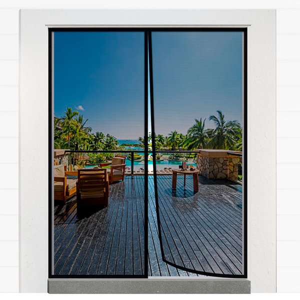 Magnetic Closure Screen Door for 62"x81" French Door Sliding Door Pet and Dog Friendly, Durable Fiberglass Mesh Double Door Screen Mesh Retractable Curtain, Keep Bugs. Mosquito Out, Fly Screen