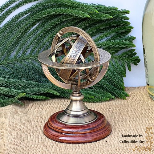 collectiblesBuy Brass Armillary Sphere Globe Clock Spherical Astrolabe Vintage Compass Handmade Nautical Item Decor for Office Desk Home & Office Decor