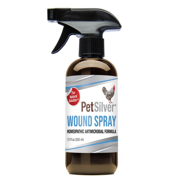 PetSilver Wound Spray Chicken & Bird Formula with Patented Chelated Silver, Healing Aid for Pecking Sores, Bumble Foot, Cuts, Wounds, Burns, and Skin Irritations, Chicken Care, Made in USA, 12 fl. oz.