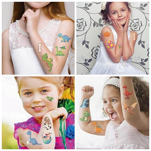 10 Sheets Dinosaur Temporary Tattoos for Kids, Cartoon Dinosaur Birthday Party Favors, Cute Cartoon Decoration Sticker Gifts for Girl Boys Home Activity Class Prizes Carnival Christmas Rewards