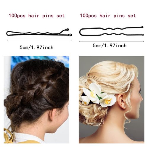 200Pcs Hair Pins Kit,Bobby Pins and U Shaped Hair Pins Bun Hair Pins Gifts for Women Girls with Storage Box Wedding Hairstyles (Black,2Inch)
