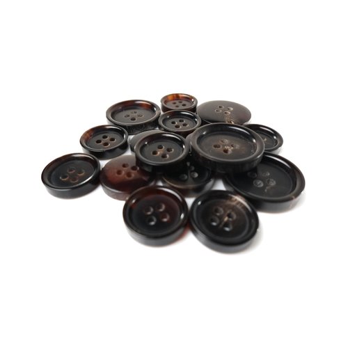 ButtonMode Buffalo Horn Suit Buttons 16pc Set has 4 Buttons Measuring 20mm (3/4 Inch) for Jacket Front, 12 Buttons Measuring 15mm (5/8 Inch) for Jacket Sleeves and Pants, Brown Horn, 16-Buttons