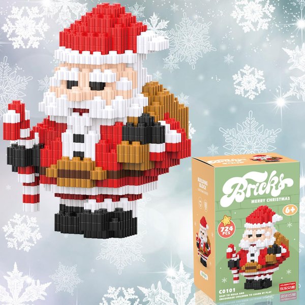 Eqkasio Christmas Stacking Blocks Compatible for Lego Christmas Santa Claus Building Micro Blocks Set Holiday Present Box New Year Birthday Gifts for Kid 7-12 DIY Stocking Stuffers (Santa)
