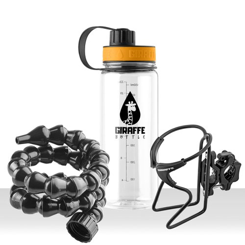 Giraffe Bottle Tower Hands Free Drinking System, Clear Tritan Bottle, with Round Tube Mounted Bottle Holder (Length 25 in / 63 cm)