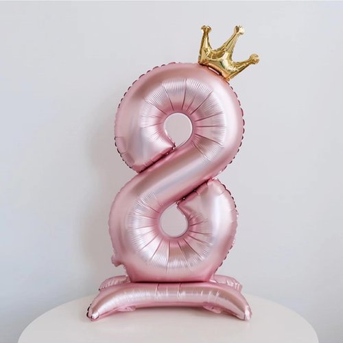 42 Inch Standing Pink Number 8 Balloons With Crown, 8th Birthday Balloons for Girls, 8th Birthday Party Decoration Supplies, Happy Birthday Balloons. (Pink 8)