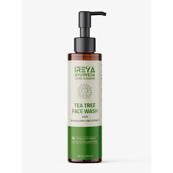 Ireya Ayurveda Tea Tree Face Wash 100ml (3.38oz) Made With Neem Extract & Tea Tree oil | Moisturizing Face Wash for men and women, Gentle Daily Face Wash for Soft and Smooth Skin