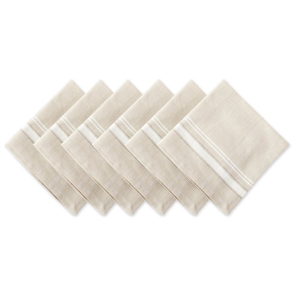 DII French Stripe Tabletop Collection Farmhouse Style Dining Table Linen Napkin Set, 20x20, Taupe/White, 6 Piece