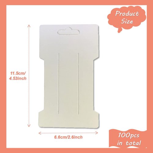 Doromy 100 Packs Hair Clip Bow Display Cards Kraft Paper Cards Rectangular Hair Barrettes Jewelry Display Holder White Hair Bow Holder Cards 6.6X11.5cm for Displaying Organizing Packaging Hair