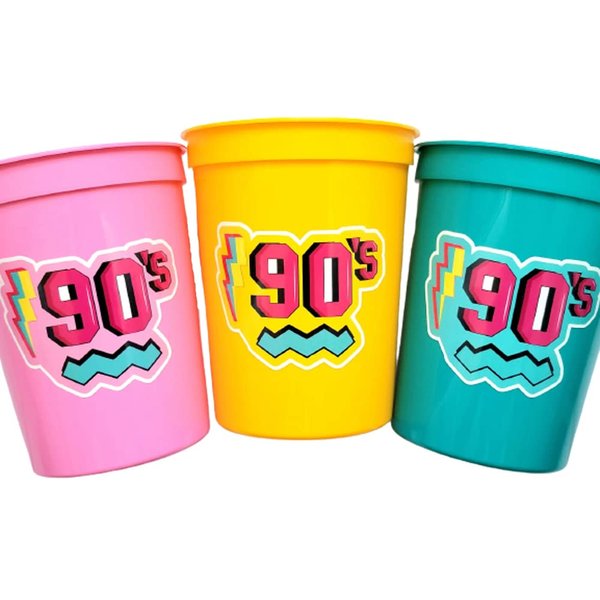 (1 COUNT) I Love the 90'S PARTY CUPS - 90's Birthday Cups 90's Party Cups 90's Decorations 90's Birthday Party 90's Birthday Decorations (16 FL. OZ) // (HAND WASH ONLY - REUSABLE CUPS) (PINK CUP)